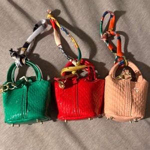 Bundle of 3, Designer Inspired Chic Mini Handbag Trio - Pink, Green, Red